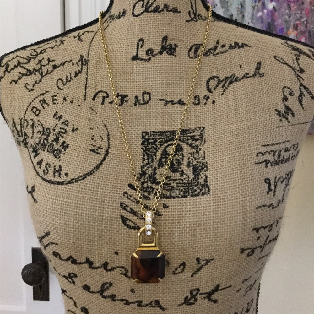Ann Taylor Tortoise/Gold Necklace Crystal Accents